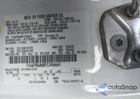 2015 Ford Mustang V6 from USA, damaged, VIN 1FA6P8AM8F5346661
